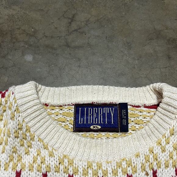 Vintage 90s Liberty Cotton Chunky Knit Pattern Sweater - Picture 3 of 3
